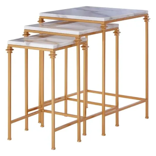 Avanto Square Set of 3 Side Tables - Gold, Marble