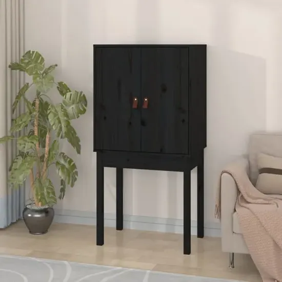 Aveiro Pinewood Highboard with 2 Doors - Black