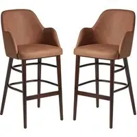 Avelay Bar Stools - Cognac, Faux Leather