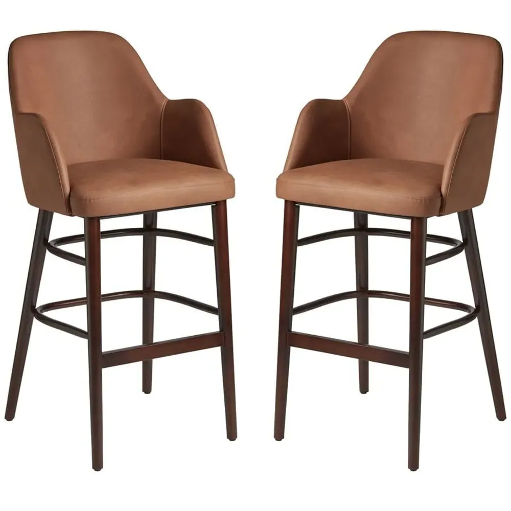 Avelay Bar Stools - Cognac, Faux Leather