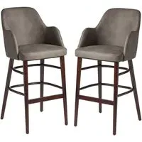 Avelay Bar Stools Pair - Steel Grey, Faux Leather