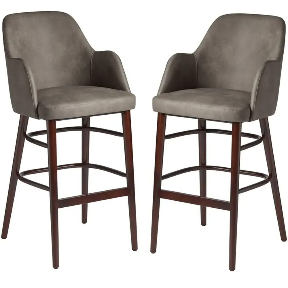 Avelay Bar Stools Pair - Steel Grey, Faux Leather image