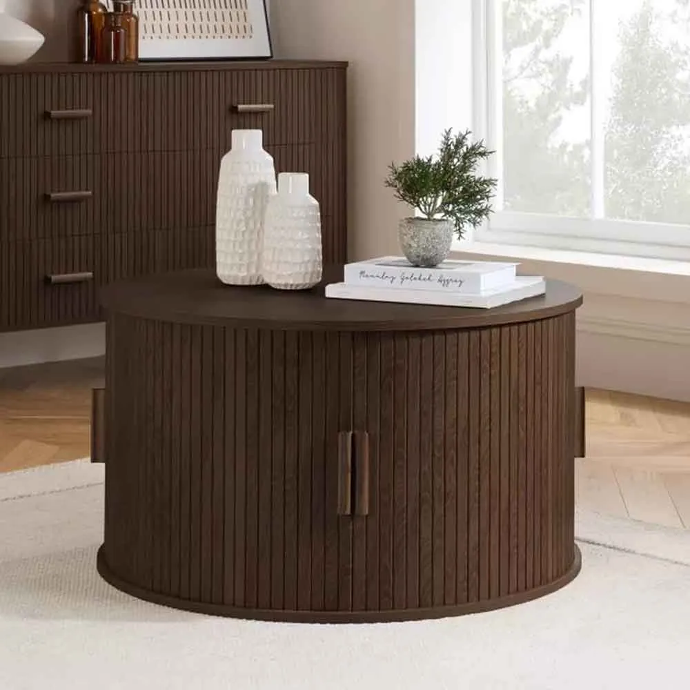 Avenel Round Coffee Table with Storage - Walnut, MFC product