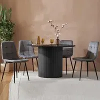 Avenel Round Dining Set with 4 Chairs - Black, Grey