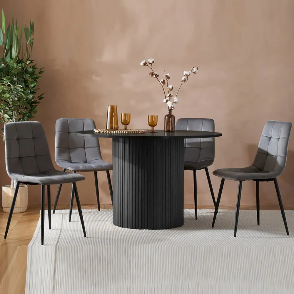 Avenel Round Dining Set with 4 Chairs - Black, Grey
