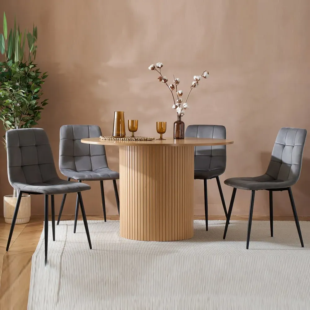 Avenel Round Dining Set with 4 Chairs - Oak, Grey