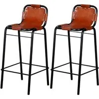 Averi Outdoor Bar Chairs Pair - Brown, Leather