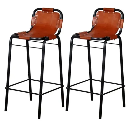 Averi Outdoor Bar Chairs Pair - Brown, Leather