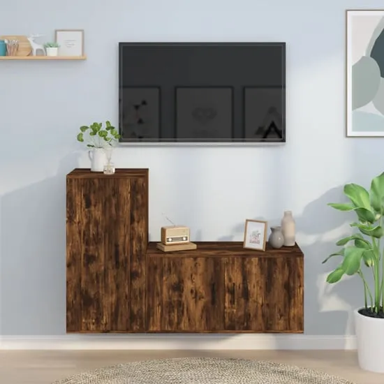 Avery Wall Hung Entertainment Unit - Smoked Oak, Engineered Wood