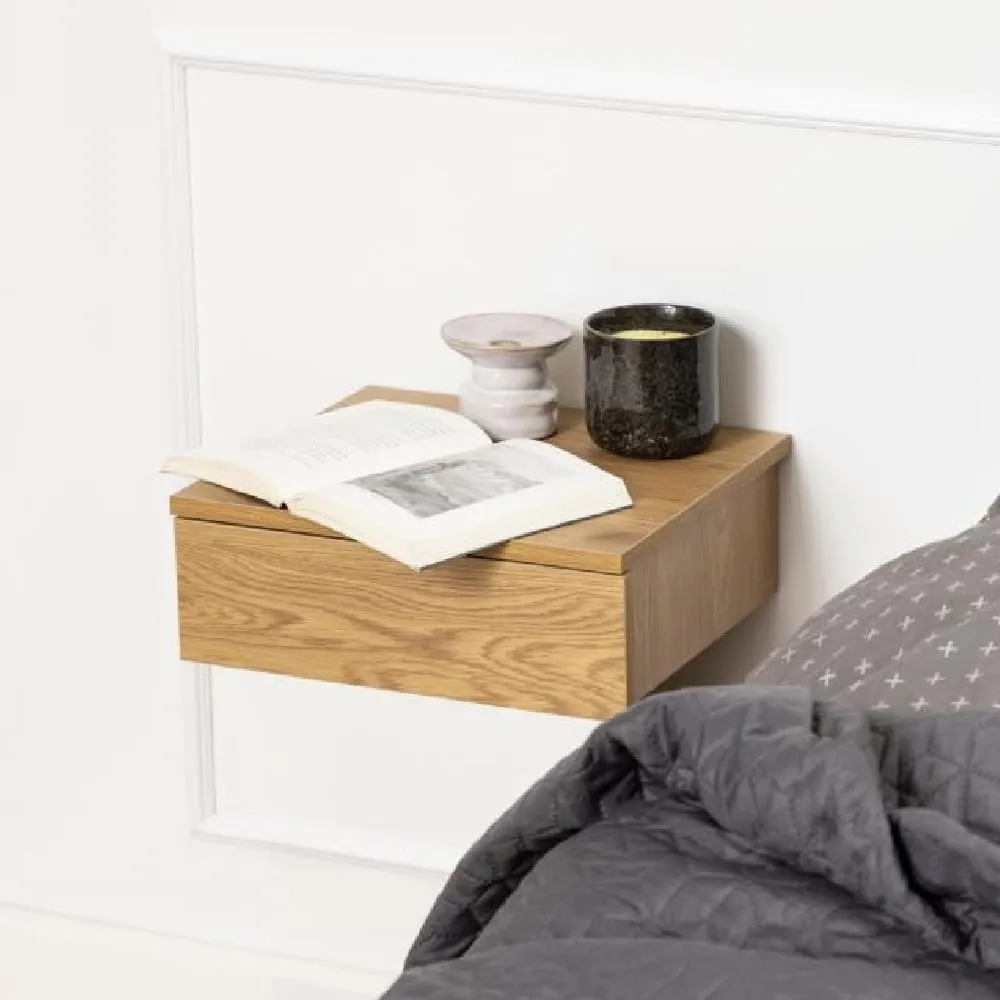 Aviana Wall Hung Bedside Cabinet with 1 Drawer - Oak