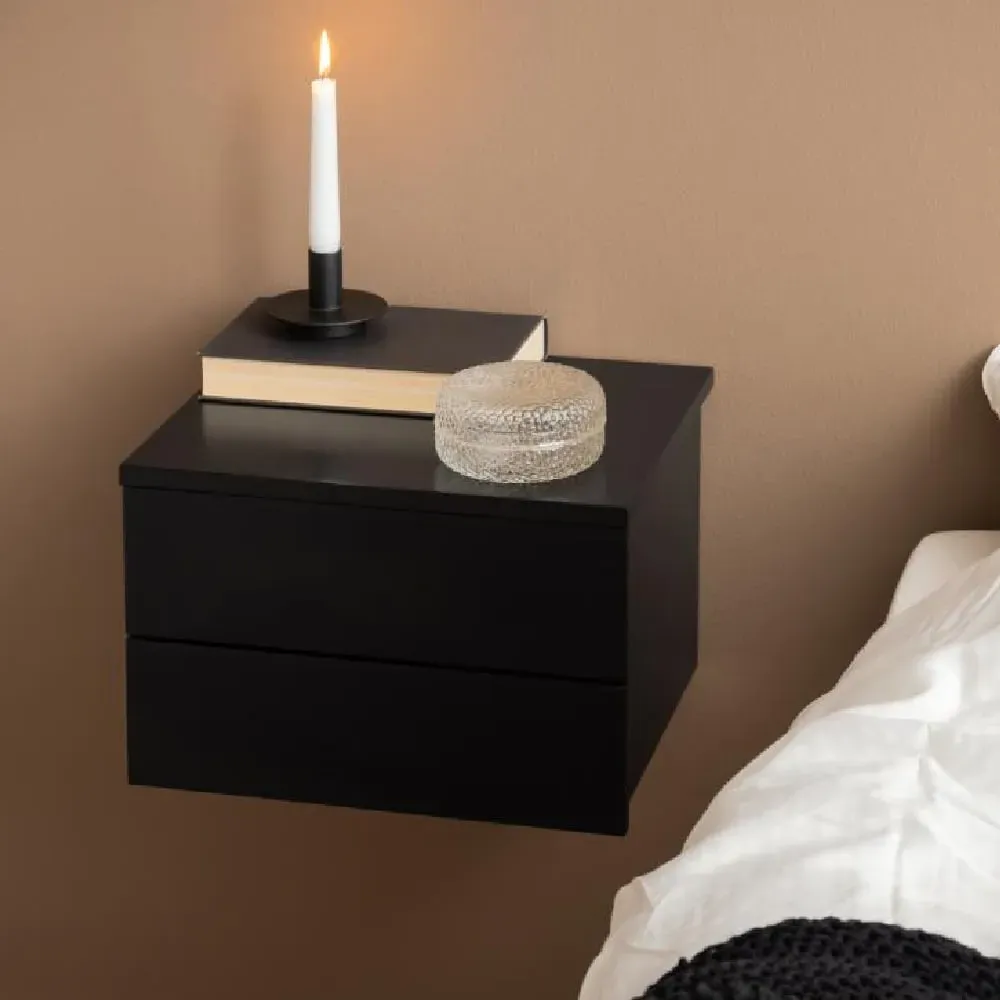 Aviana Wall Hung Bedside Cabinet with 2 Drawers - Black