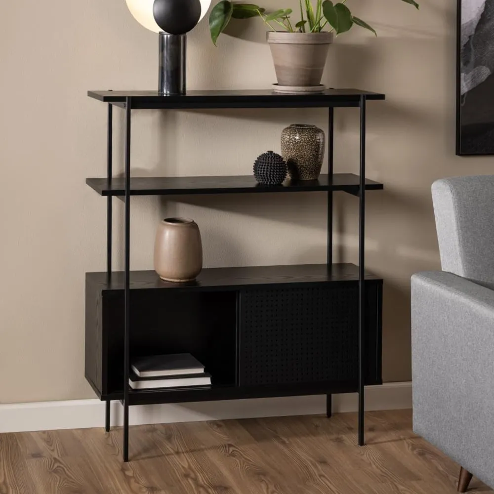 Avila Bookcase with 2 Sliding Doors - Ash Black