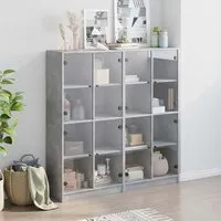 Avila Bookcase with 8 Glass Doors - Concrete Effect