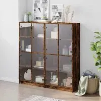 Avila Bookcase with 8 Glass Doors - Smoked Oak, Engineered Wood