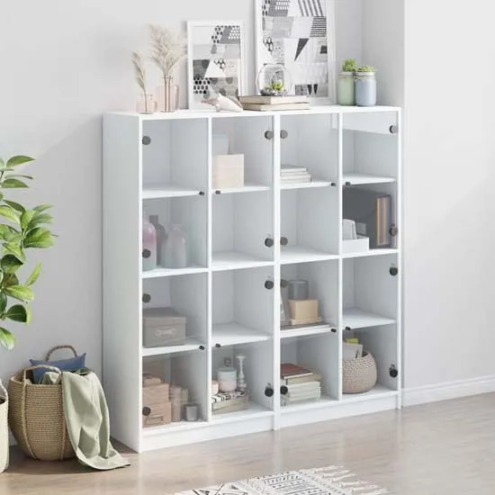 Avila Bookcase with 8 Glass Doors - White, Engineered Wood