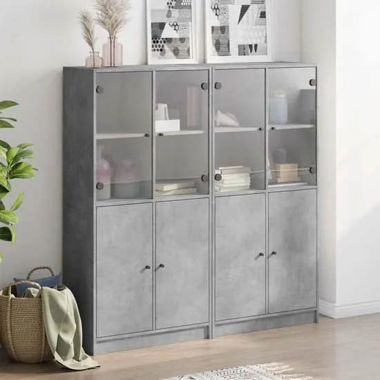 Avila Bookcase with Doors - Concrete Effect
