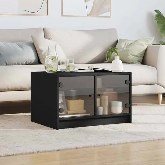 Avila Coffee Table with Glass Doors - Black, Engineered Wood image