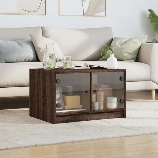 Avila Coffee Table with Glass Doors - Brown, Engineered Wood
