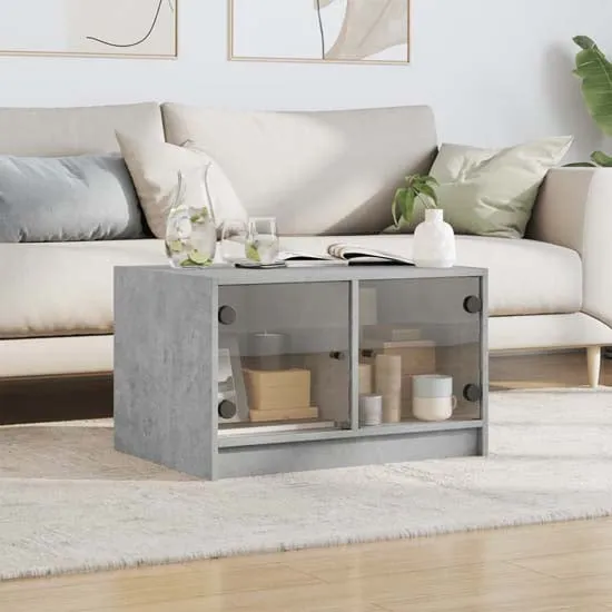 Avila Coffee Table with Glass Doors - Concrete Effect