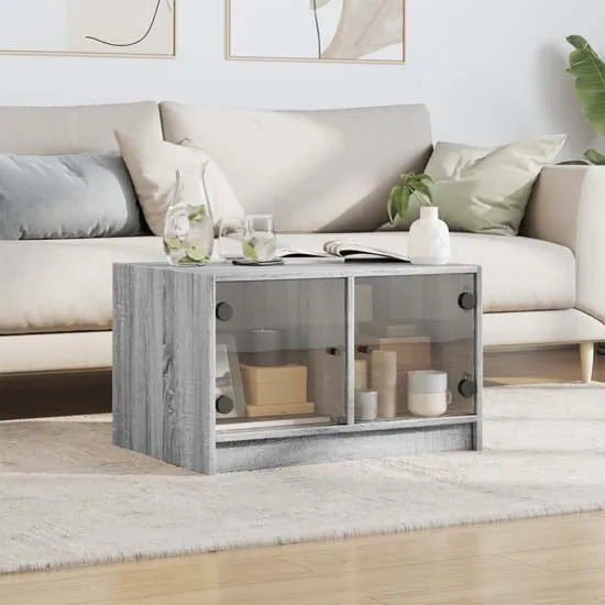 Avila Coffee Table with Glass Doors - Grey, Engineered Wood