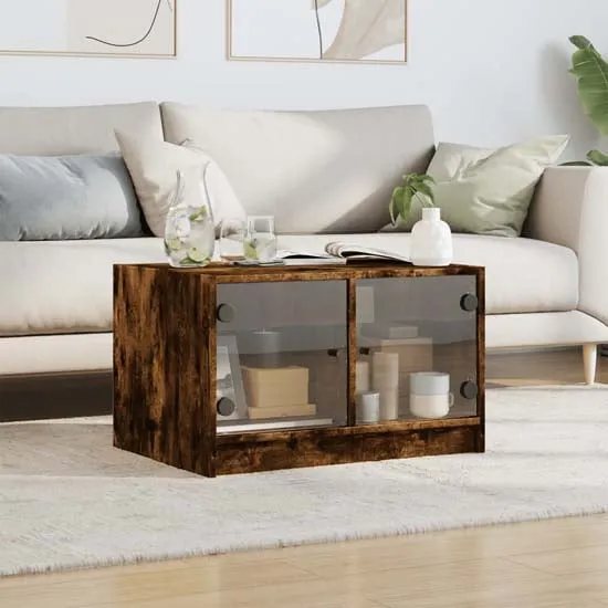 Avila Coffee Table with Glass Doors - Smoked Oak