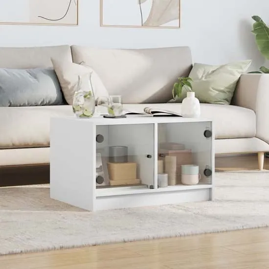 Avila Coffee Table with Glass Doors - White, Engineered Wood