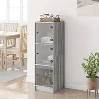 Avila Highboard with 3 Glass Doors - Grey Sonoma Oak
