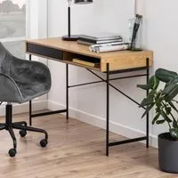 Avila Laptop Desk with Sliding Door - Oak, Ash Black