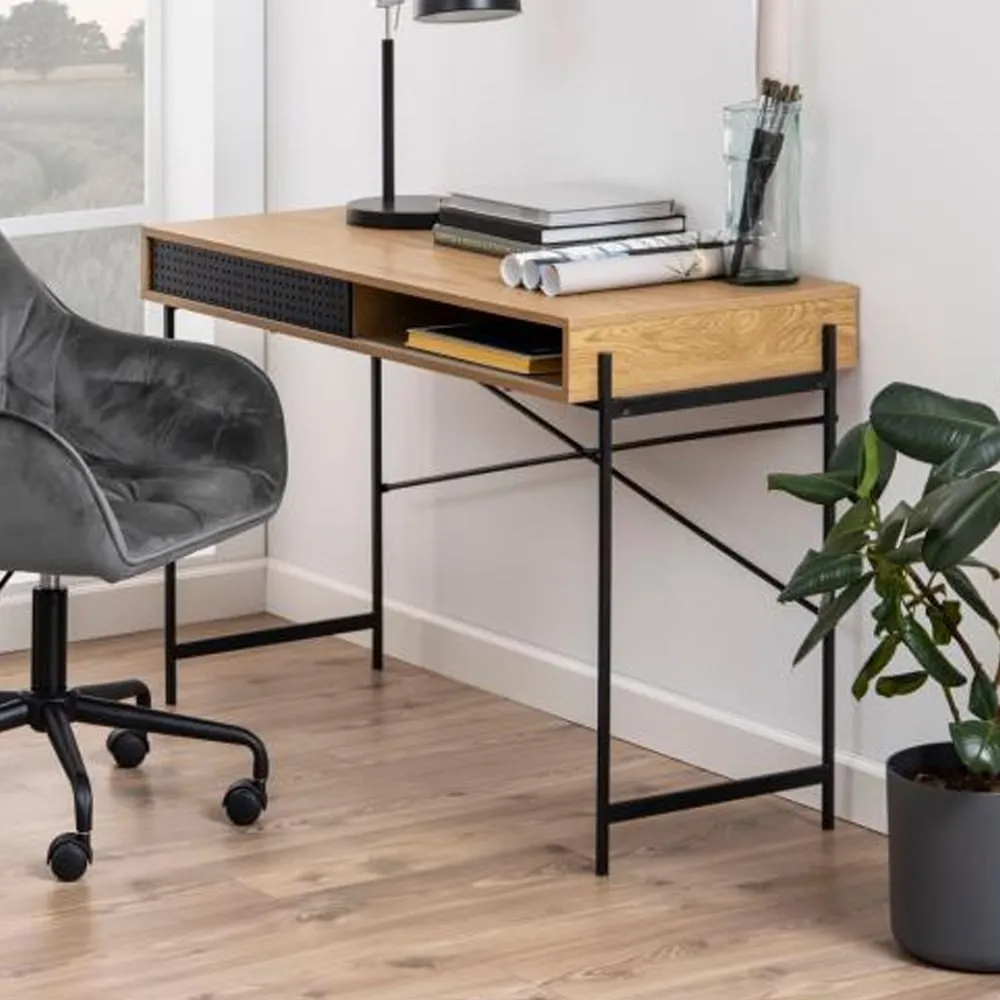 Avila Laptop Desk with Sliding Door - Oak, Ash Black image