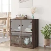 Avila Side Cabinet with 4 Glass Doors - Brown, Engineered Wood