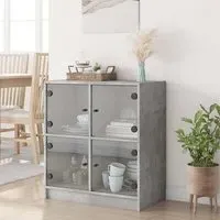 Avila Side Cabinet with 4 Glass Doors - Concrete Effect