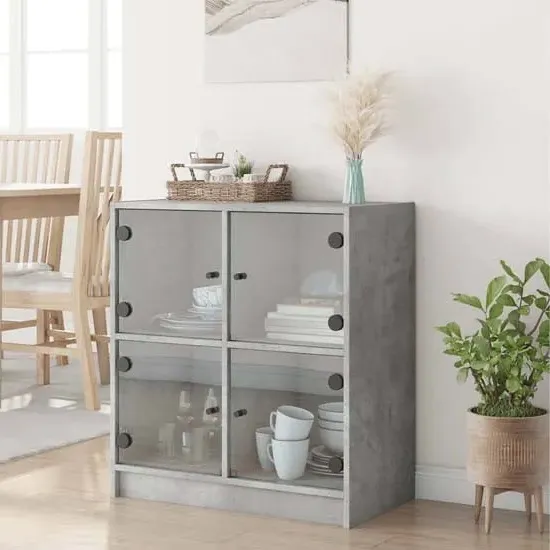 Avila Side Cabinet with 4 Glass Doors - Concrete Effect