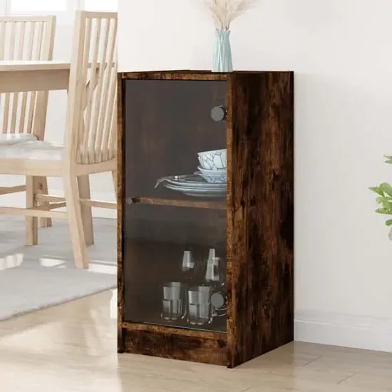 Avila Side Cabinet with Glass Door - Smoked Oak