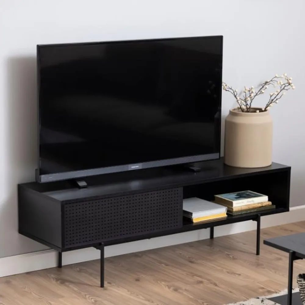 Avila TV Stand with 1 Sliding Door - Black, Wood image
