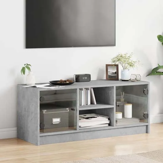Avila TV Stand with Glass Doors - Concrete Effect, Engineered Wood image