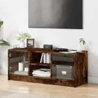 Avila TV Stand with Glass Doors - Smoked Oak, Engineered Wood
