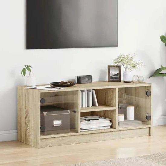 Avila TV Stand with Glass Doors - Sonoma Oak, Engineered Wood