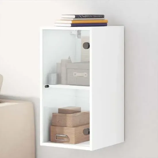 Avila Wall Cabinet with 1 Glass Door - White, Engineered Wood product