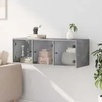 Avila Wall Cabinet with 3 Glass Doors - Concrete Effect