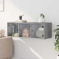 Avila Wall Cabinet with 3 Glass Doors - Grey, Engineered Wood