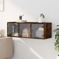 Avila Wall Cabinet with 3 Glass Doors - Smoked Oak