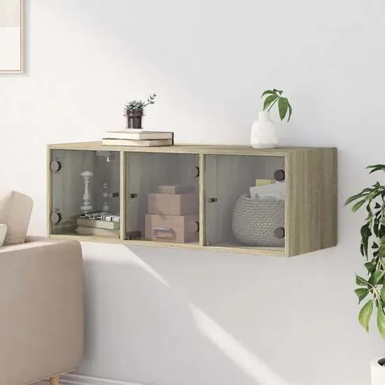 Avila Wall Cabinet with 3 Glass Doors - Sonoma Oak