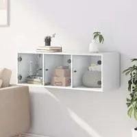 Avila Wall Cabinet with 3 Glass Doors - White, Engineered Wood