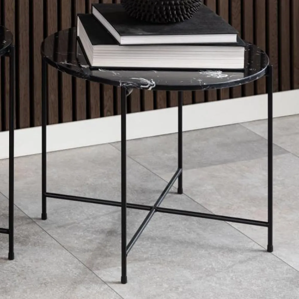 Avilla Large Round Side Table - Black, Marble Stone image