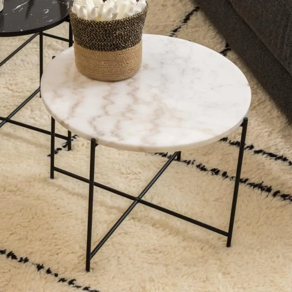 Avilla Large Round Side Table - White, Marble Stone