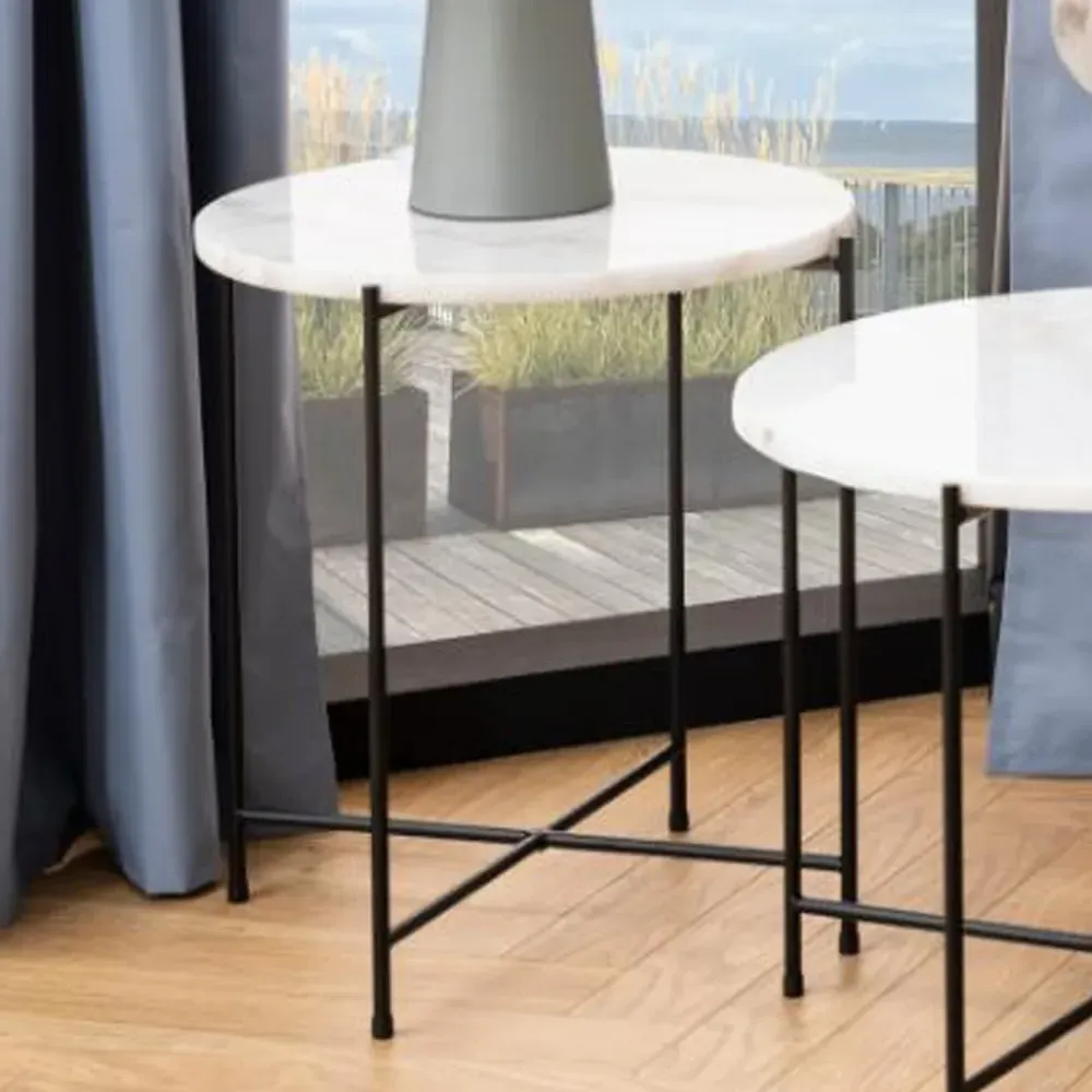 Avilla Round Side Table - White, Marble Stone product