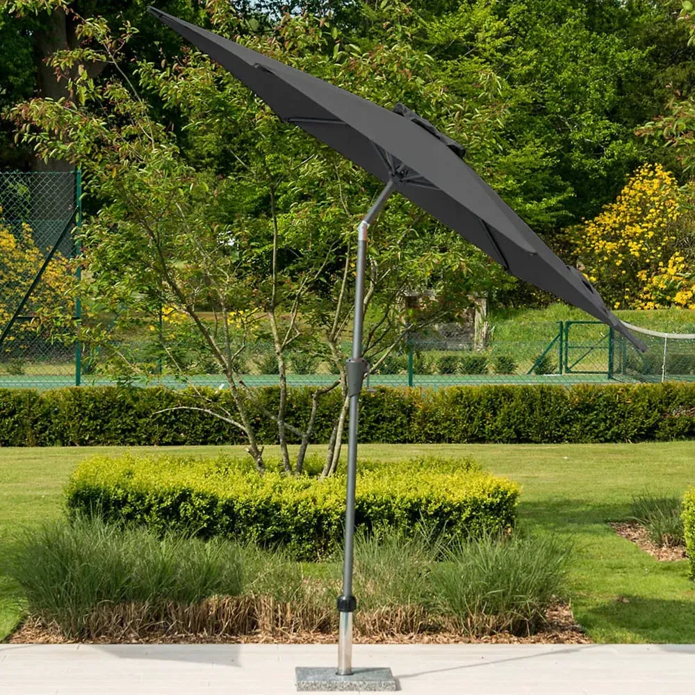 Aviro Round Tilting 2.7m Parasol with Base - Charcoal, Polyester product