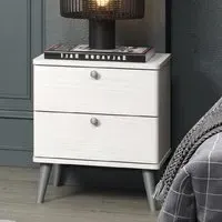 Avoch Bedside Cabinet with 2 Drawers - White, Wood