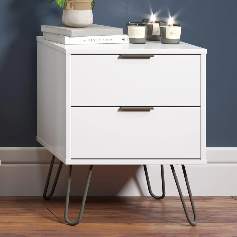 Avoch Bedside Cabinet with 2 Drawers - White, Wood
