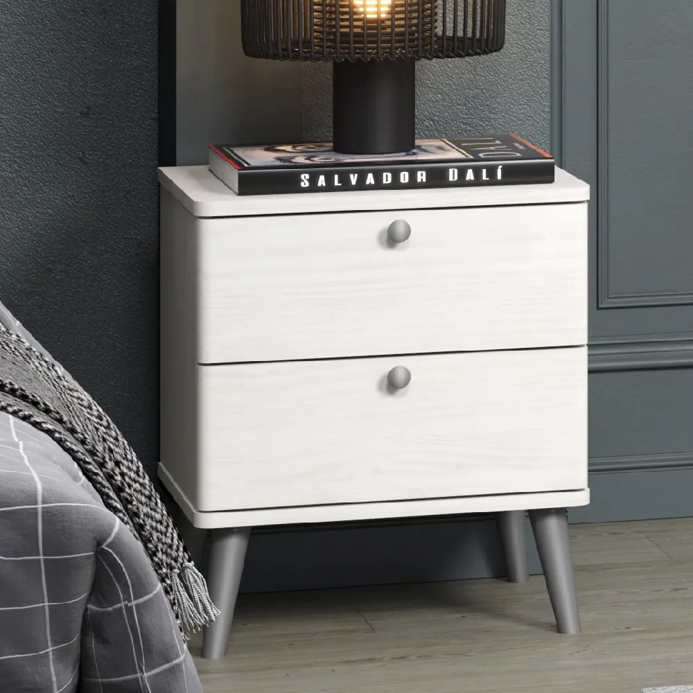 Avoch Bedside Cabinet with 2 Drawers - White, Wood